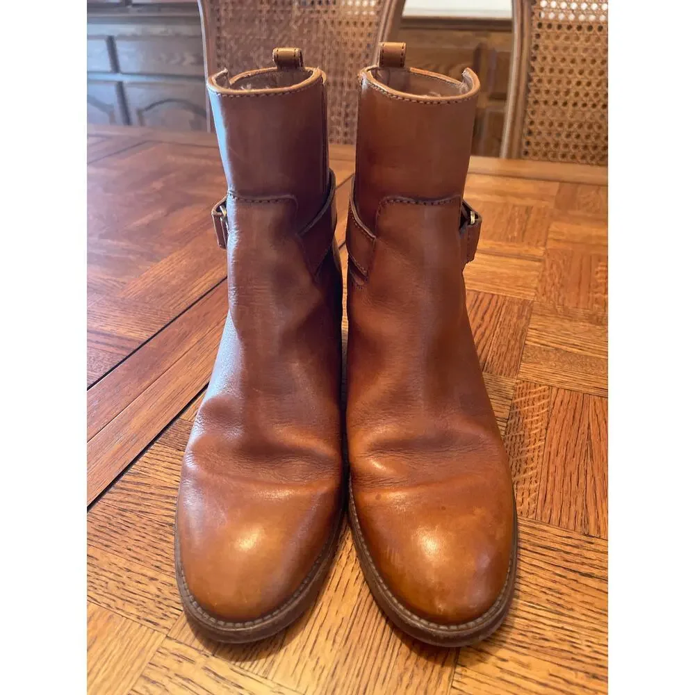 J Crew Parker Leather Moto Ankle Boots Booties Cognac size 8